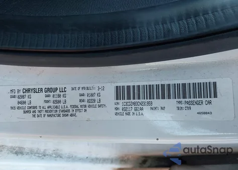 2012 Dodge Avenger Se z USA, uszkodzony, nr VIN 1C3CDZAB3CN231959